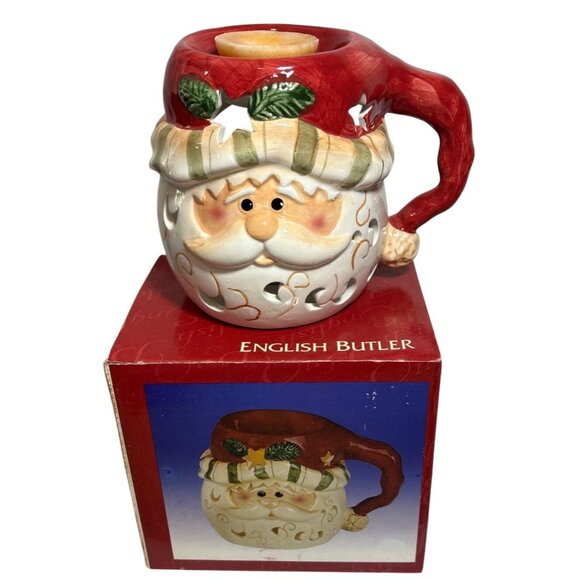 English Butler Santa Claus Ceramic Tealight Candle Holder Wax Melt - Picture 1 of 10